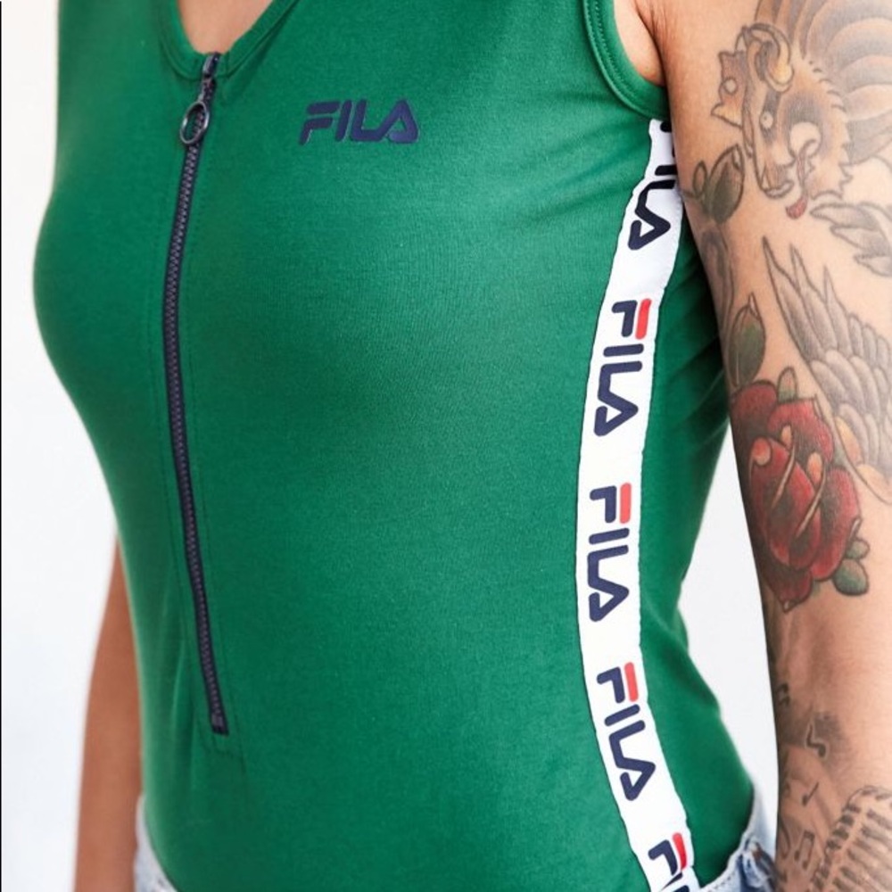 Urban Outfitters Fila Green Zip Front Bodysuit